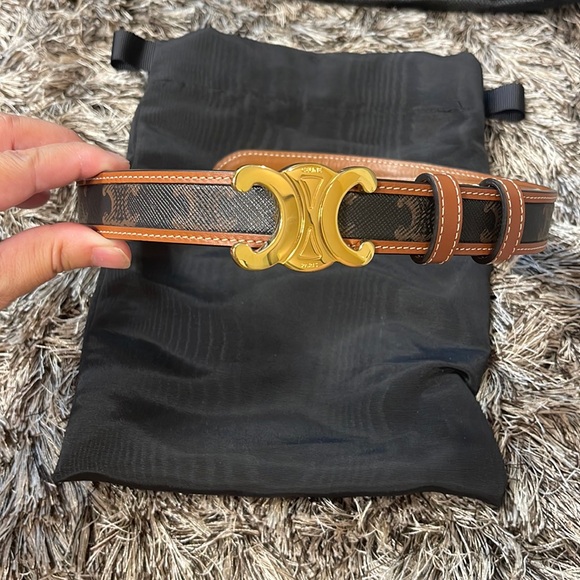 Celine Accessories - Celine MEDIUM TRIOMPHE BELT IN TRIOMPHE CANVAS AND CALFSKIN